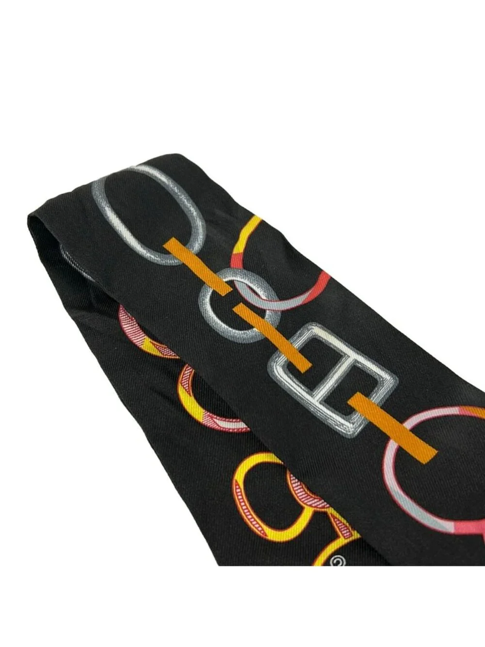 Hermes Scarf Twill Black Multi Ribbon Re Boucles